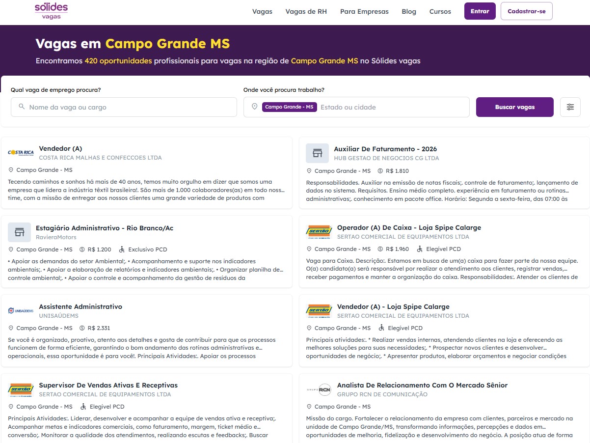 Portal Sólides reúne mais de 510 vagas de emprego em Campo Grande e região